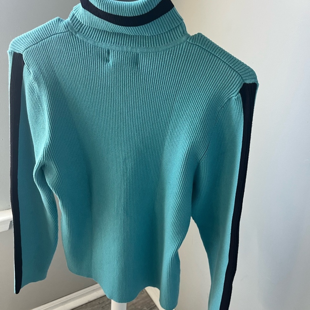 Style & Co. Aqua and Black Ribbed Turtleneck Sweater - Picture 2 of 5